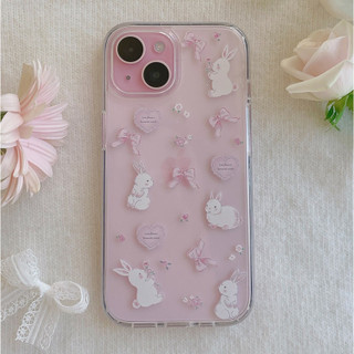 Tâm trạng lãng mạn - hình thỏ ruy băng hình trái tim hoa văn trong suốt tương thích cho iPhone 16 15 14 13 12 11 pro max s25 s24 s23 s22 s21 s20 note z fold 6