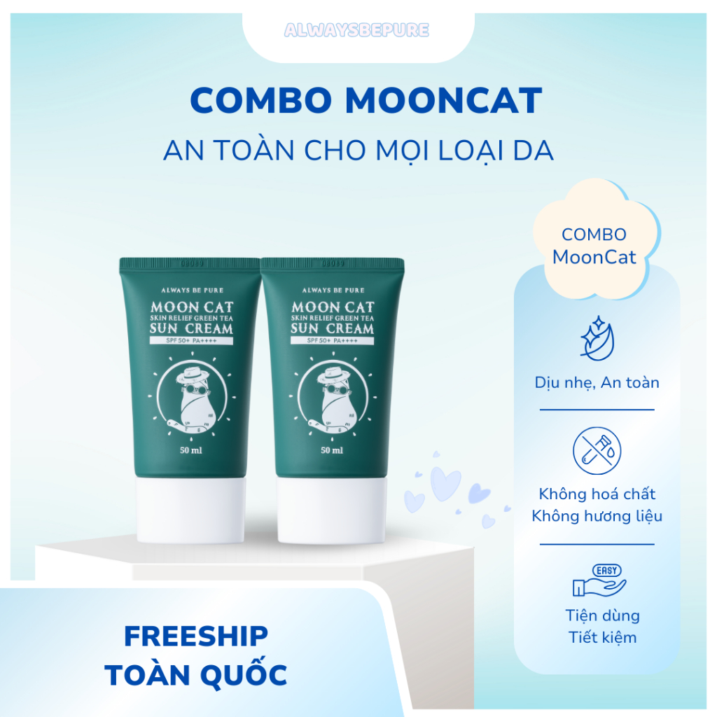 Ảnh Kem chống nắng dịu nhẹ [1+1]ALWAYS BE PURE Moon Cat Skin Relief Green Tea Sun Cream SPF 50+/ PA++++ 1