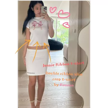 Áo thun ruy băng màu hồng Jennie, Áo thun Suzy, Áo thun ruy băng RonRon Áo thun Crop mỏng Áo thun ruy băng nổi tiếng Hàn Quốc, Áo thun RonRon, Áo thun lãng mạn