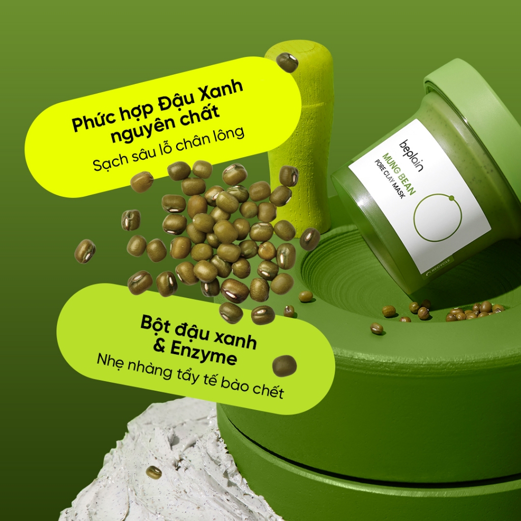 Ảnh Mặt nạ đất sét BEPLAIN 120ml chiết suất đậu xanh  & Kem dưỡng Peptide Đậu Xanh 60ml 3