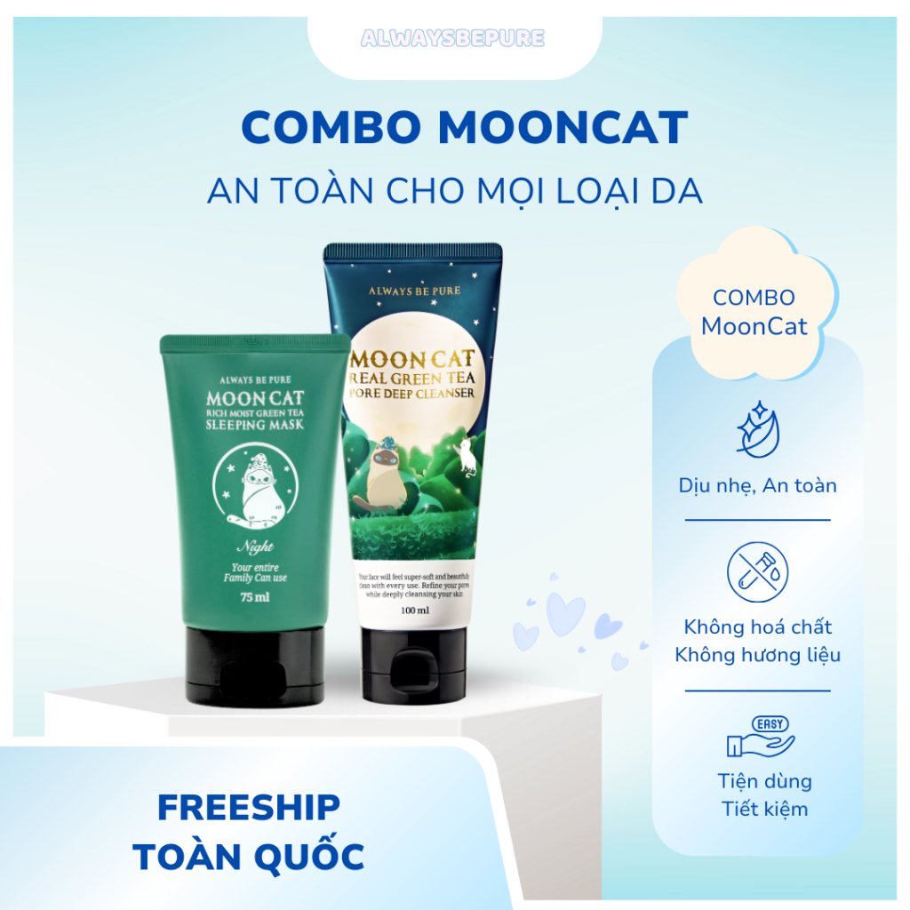 Ảnh Moon Cat Real Green Tea Pore Deep Cleanser 100ml + Moon Cat Rich Moist Green Tea Sleeping Mask 75ml Pore careSET 1