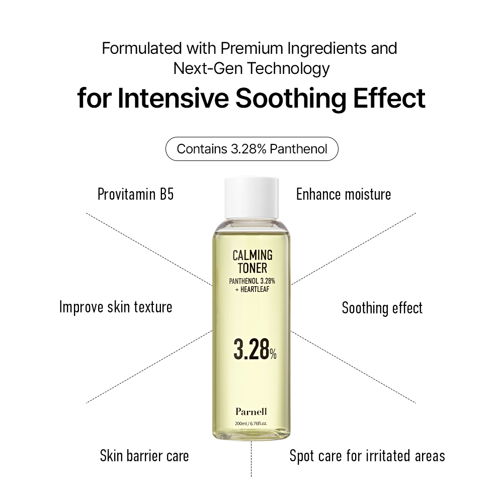 [Parnell Chính hãng] Toner rau diếp cá Panthenol 3.28%, Provitamin B5 làm dịu, cải thiện da Parnell Panthenol 3.28 Heartleaf Calming Toner 200ml
