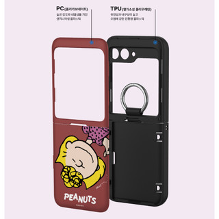 Peanuts Snoopy - Ốp cản cửa khe cắm thẻ có nhẫn cho galaxy z flip 6 5 4 3 / được cấp phép charlie lucy friend