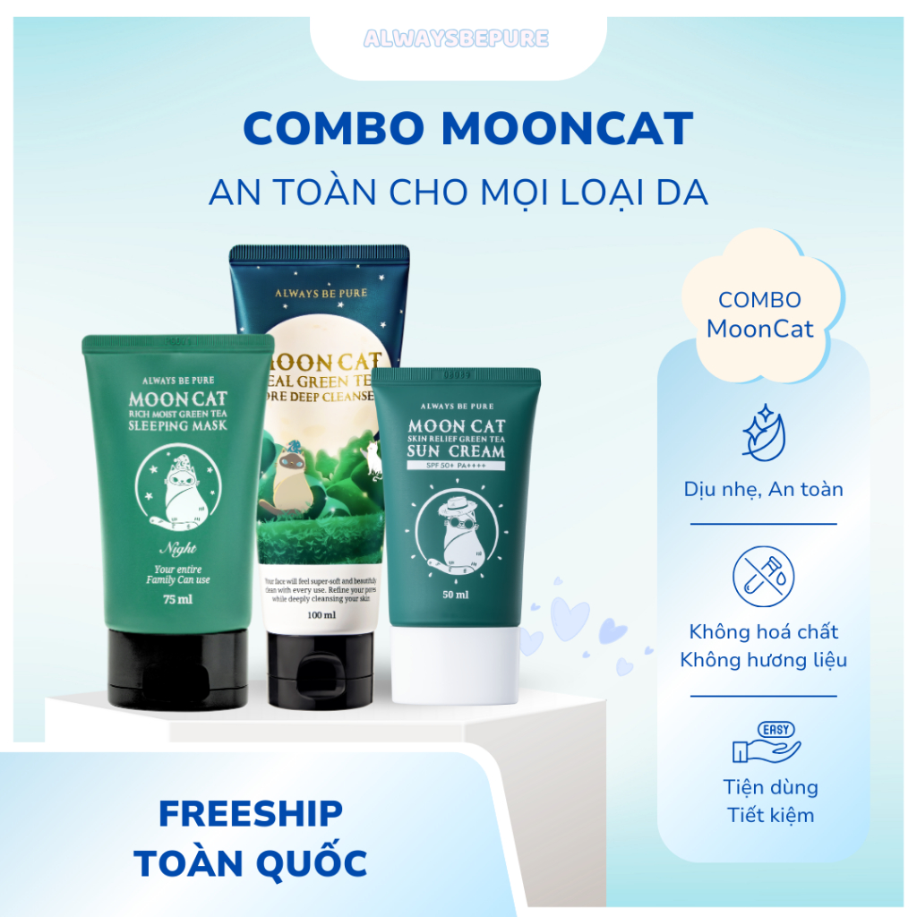 Ảnh Combo 3 món trà xanh Mooncat 75ml - Sữa rửa mặt 100ml + Kem chống nắng 50ml + Mask ngủ 75ml 1