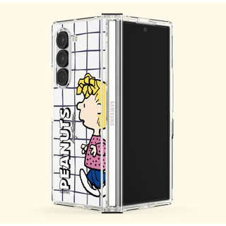 Peanuts Snoopy - ốp lưng cứng họa tiết bàn cờ trong suốt bảo vệ bản lề cho z fold 6 5 4 / chính thức