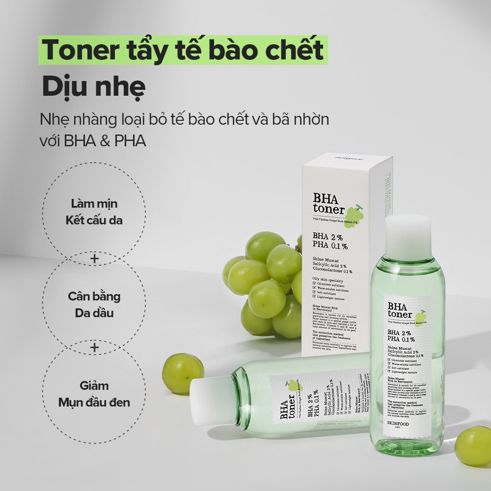 Ảnh Toner BHA Nho Mẫu đơn 200ml / Tẩy tế bào chết nhẹ nhàng với BHA 2% & PHA 0.1% / pH 4.65 / Kiểm soát bã nhờn / Dành cho da hỗn hợp dầu / Kết cấu không bết dính / Shine Muscat BHA Toner 2