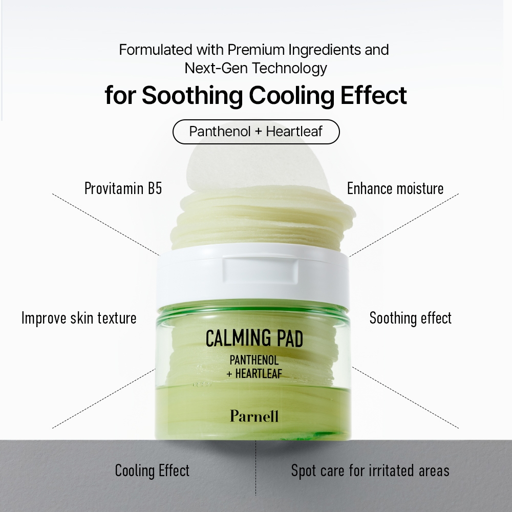 [Parnell Chính hãng] Toner Pad rau diếp cá Panthenol, Provitamin B5 làm sạch da, làm dịu, cấp ẩm, da mịn mướt Parnell Panthenol Heartleaf Calming Toner Pad 60 miếng