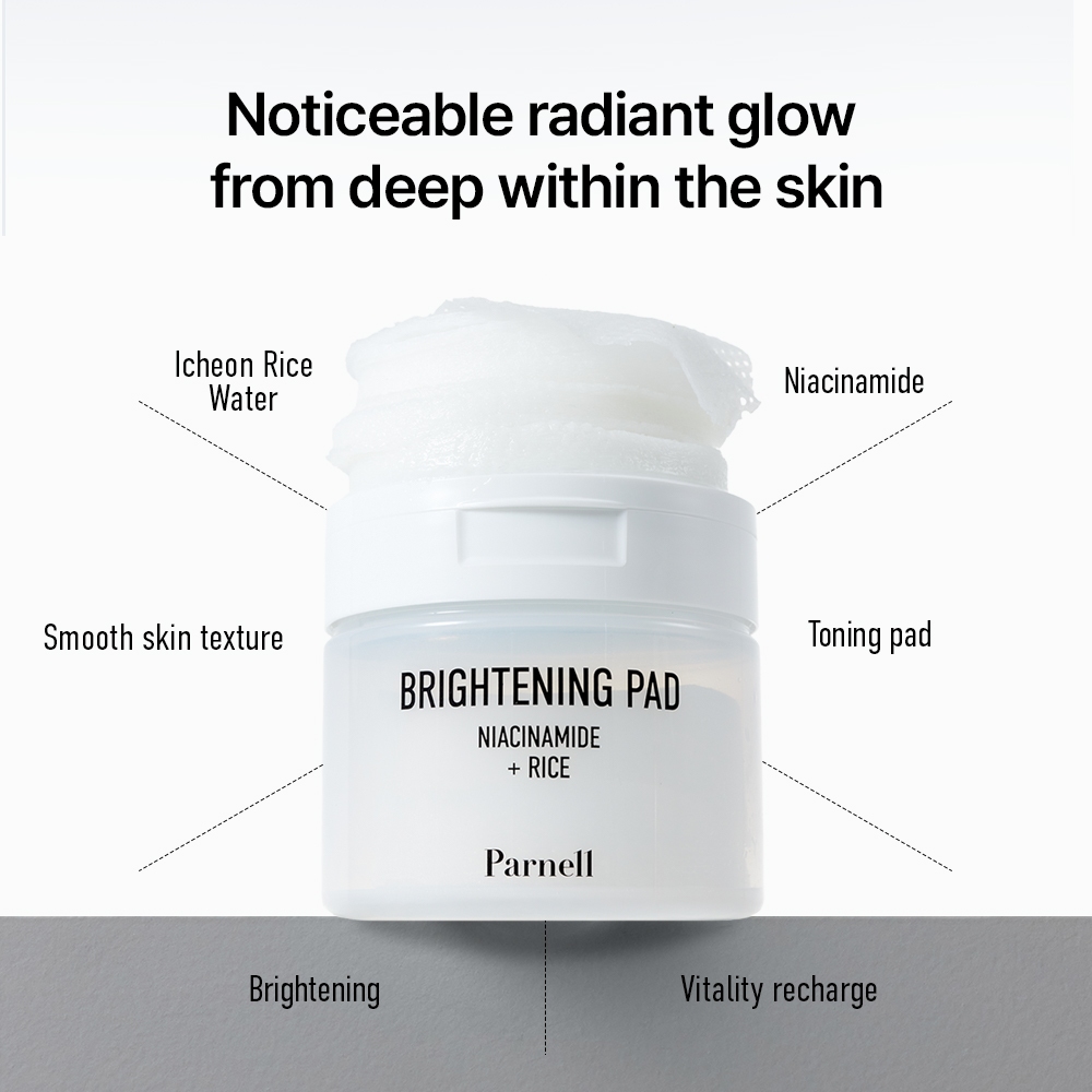 [Parnell Chính hãng] Toner pad gạo Niacinamide dưỡng trắng, làm sáng da, cải thiện hàng rào bảo vệ da Parnell Niacinamide Rice Brightening Pad 60 miếng