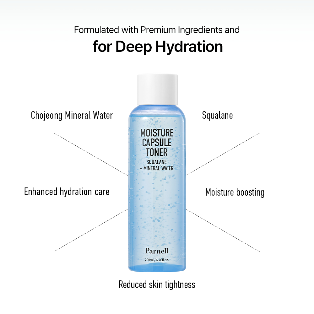 [Parnell Chính hãng] Toner hạt dưỡng Squalane, khoáng chất siêu dưỡng ẩm, dịu hóa da, phục hồi da, da mịn mướt Parnell Squalane Mineral Water Moisture Capsule Toner 200ml