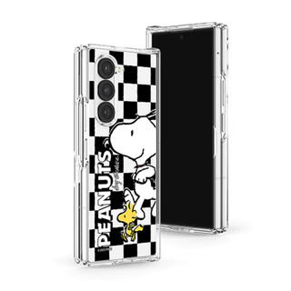 Peanuts Snoopy - ốp lưng cứng họa tiết bàn cờ trong suốt bảo vệ bản lề cho z fold 6 5 4 / chính thức