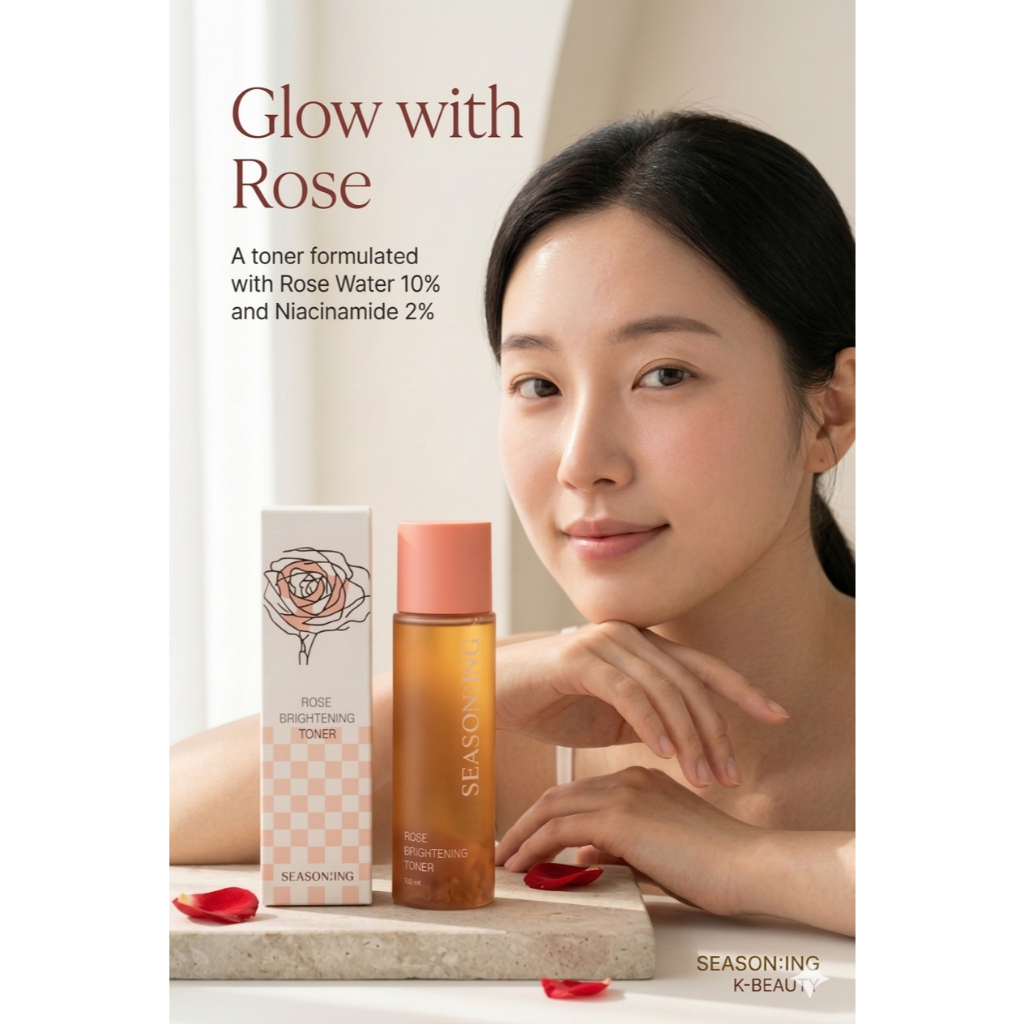 Rose Toner | SEASON:ING Nước Hoa Hồng 180ml | Real Rose Petal Niacinamide Dưỡng Ẩm K-Beauty