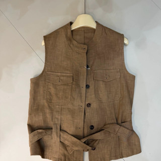 𝙎𝘼𝙇𝙇𝙔 𝙏𝙊𝙋 - Áo Linen Cổ Trụ Kèm Dây Cột