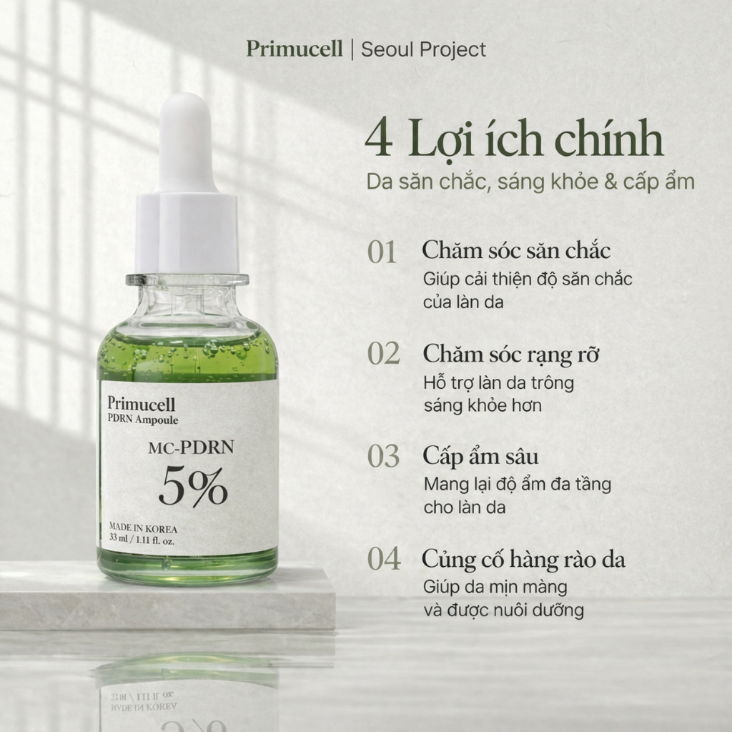 [PRIMUCELL] Tinh Chất MC-PDRN 5% 33ml | Ampoule PDRN + Peptide Săn Chắc, Căng Bóng & Rạng Rỡ Da