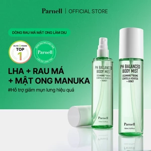 Xịt khoáng cơ thể chiết xuất rau má mật ong, Hyaluronic Acid, Ceramide, LHA, PHA hỗ trợ giảm mụn lưng, cân bằng độ pH trên da Parnell Cicamanu pH Balanced Body Mist 150ml