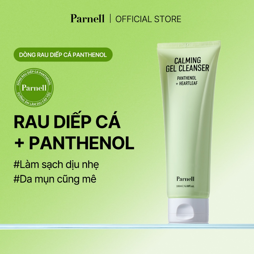 [Parnell Chính hãng] Gel rửa mặt rau diếp cá Panthenol dịu nhẹ sạch sâu, hỗ trợ giảm thâm mụn, làm mềm da Parnell Panthenol Heartleaf Calming Gel Cleanser 180ml