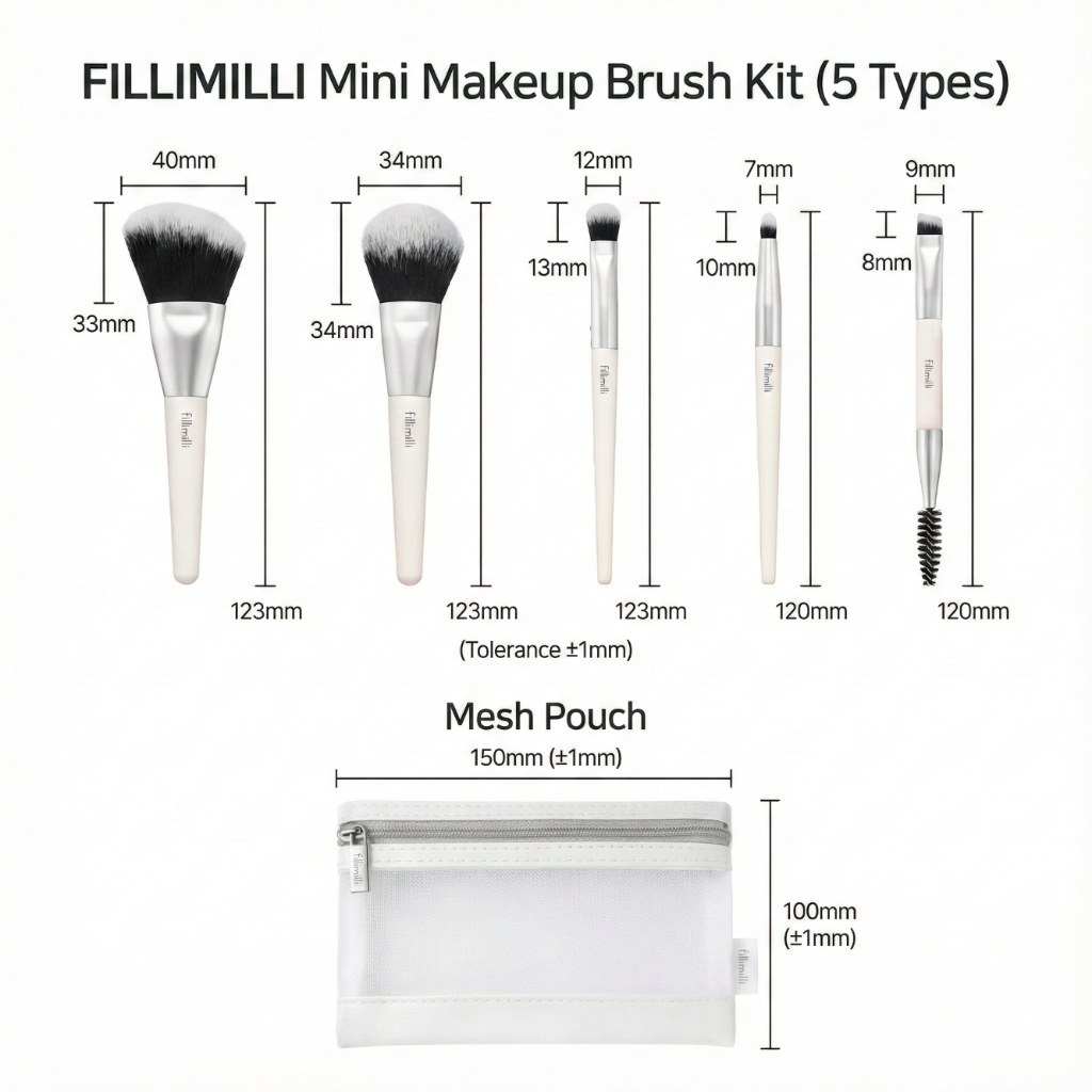 [Fillimilli] Bộ cọ Mini Viral K-Beauty (6 món) Túi lưới thoáng khí Du lịch thiết yếu
