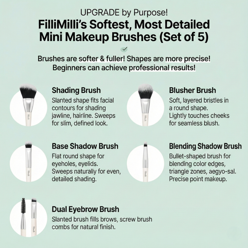 [Fillimilli] Bộ cọ Mini Viral K-Beauty (6 món) Túi lưới thoáng khí Du lịch thiết yếu