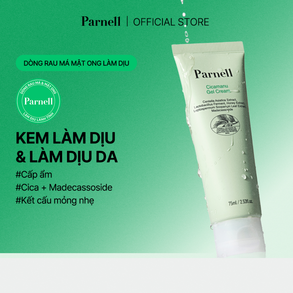 [Parnell Chính hãng] Kem gel phục hồi, cấp ẩm, dịu da nhạy cảm chiết xuất rau má, mật ong Parnell Cicamanu Gel Cream 75ml