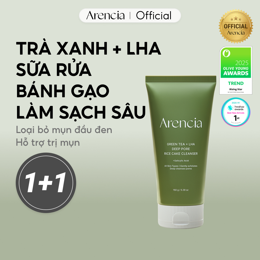 [Arencia] Trà xanh + Sữa rửa bánh gạo lỗ chân lông sâu LHA 150ml (1+1)