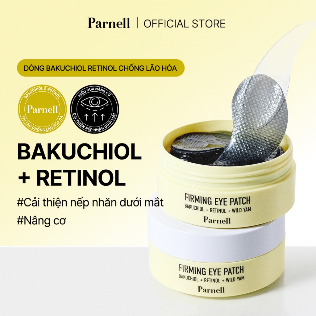 [Parnell Chính hãng] Mặt nạ mắt chiết xuất củ mài Bakuchiol Retinol hỗ trợ chống lão hóa, giảm thâm, bọng mắt, cải thiện vùng da dưới mắt Parnell Bakuchiol Retinol Wild Yam Firming Eye Patch 60 miếng