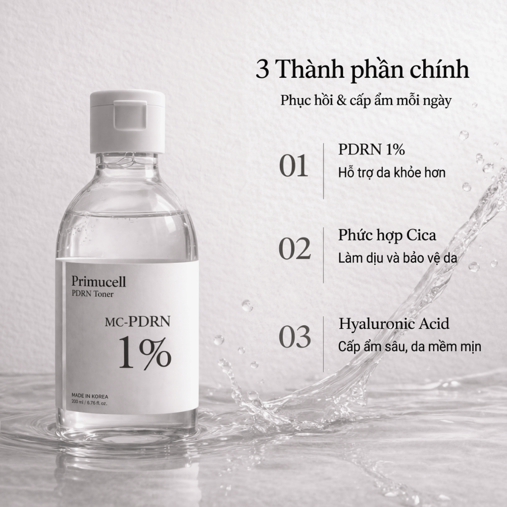 [PRIMUCELL] Nước Hoa Hồng MC-PDRN 1% 200ml | Toner PDRN + Cica Làm Dịu, Cấp Ẩm, Phục Hồi Hàng Rào Da