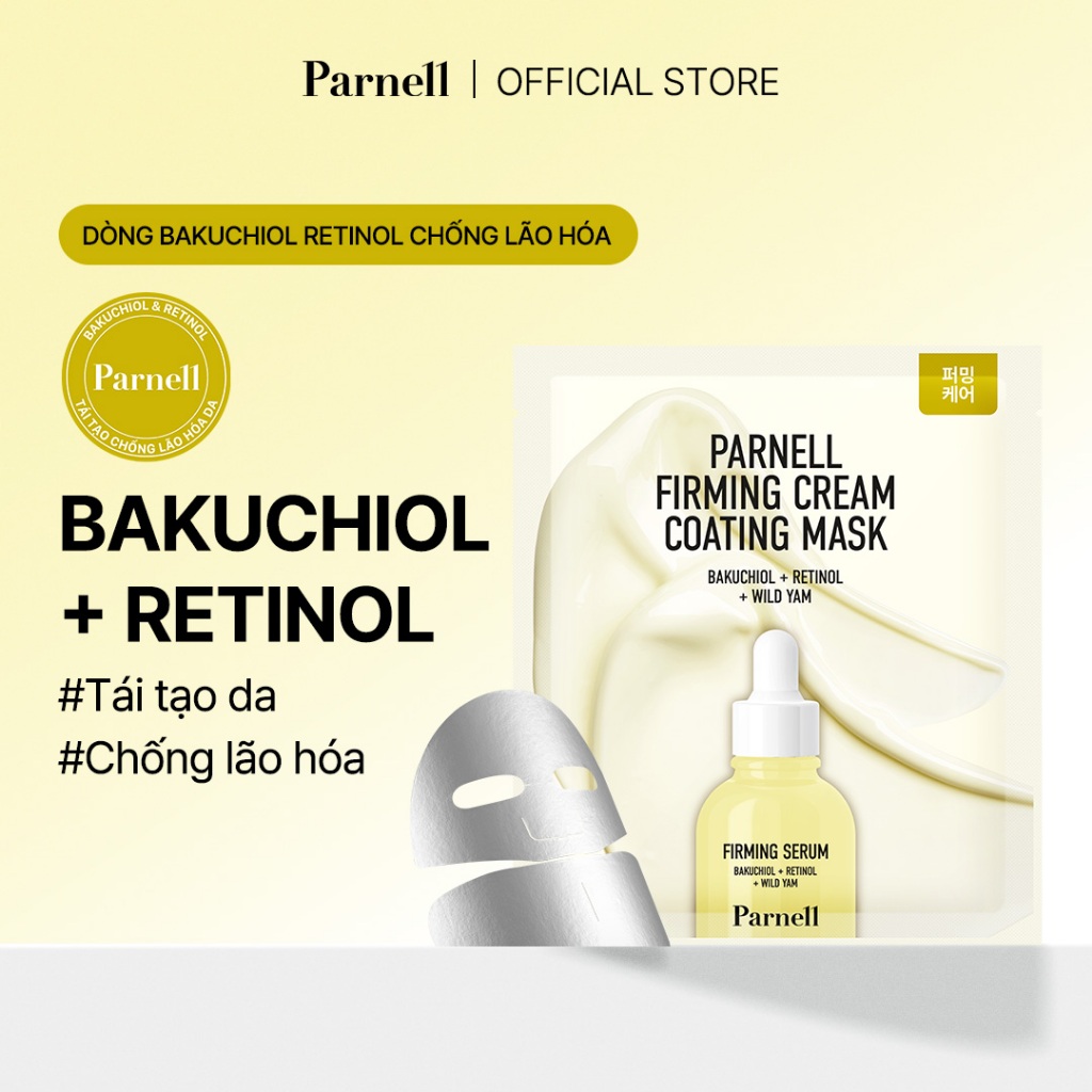 [Parnell Chính hãng] Mặt nạ kem chiết xuất củ mài Bakuchiol Retinol hỗ trợ chống lão hóa, làm sáng da, cải thiện độ đàn hồi của da Parnell Bakuchiol Retinol Wild Yam Firming Cream Coating Mask 1 cái/ 5 cái