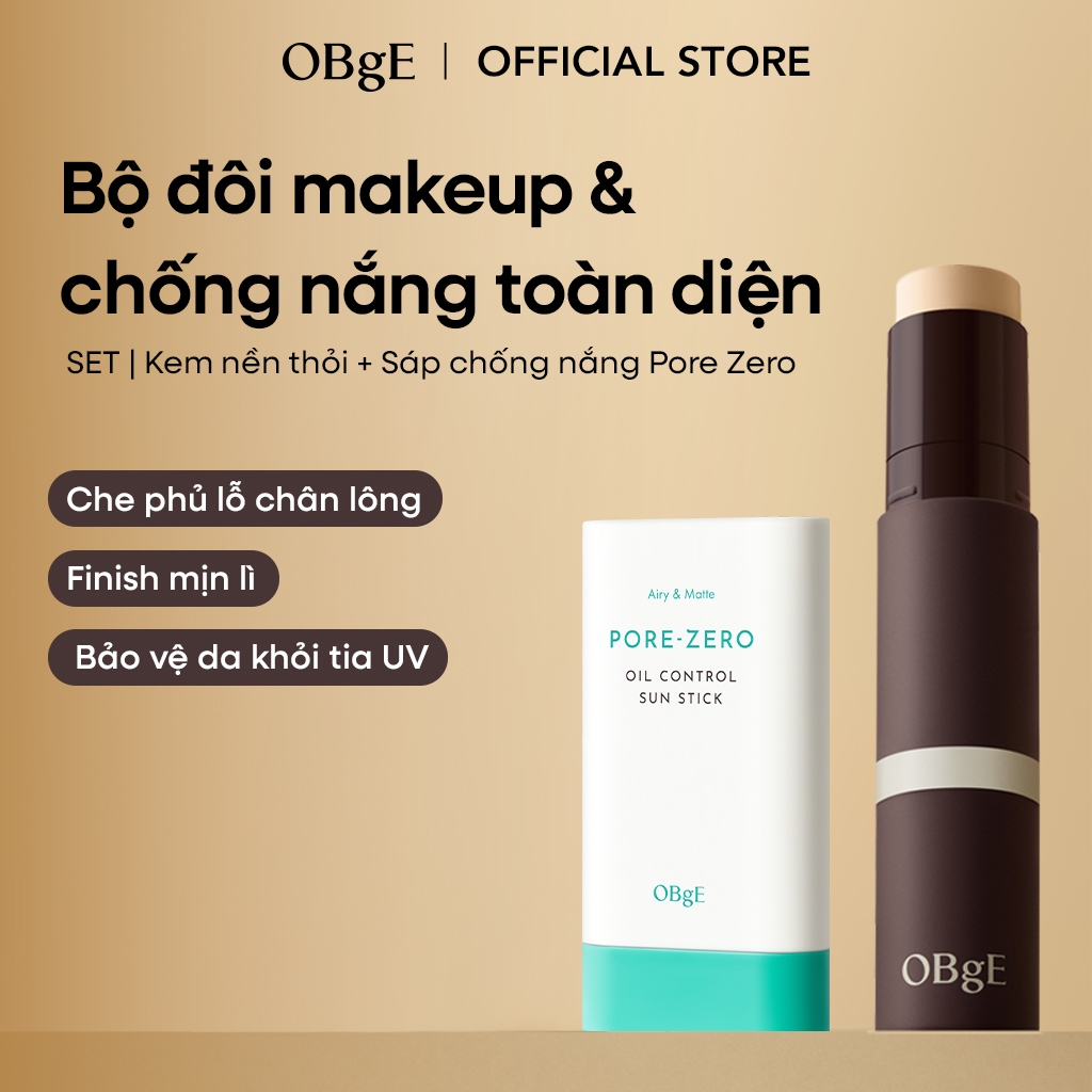 [OBgE Chính Hãng] Combo Kem Nền Thỏi OBgE Natural Cover 13g Và Sáp Chống Nắng OBgE Pore Zero 18g SPF50+ PA++++ Che Phủ Tự Nhiên Kiểm Soát Dầu