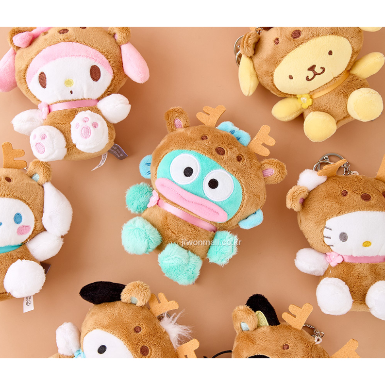 [SANRIO] Túi sang trọng Charm 13cm Phiên bản trang phục tuần lộc Pompompurin / Pochacco / Chococat / Hangyodon