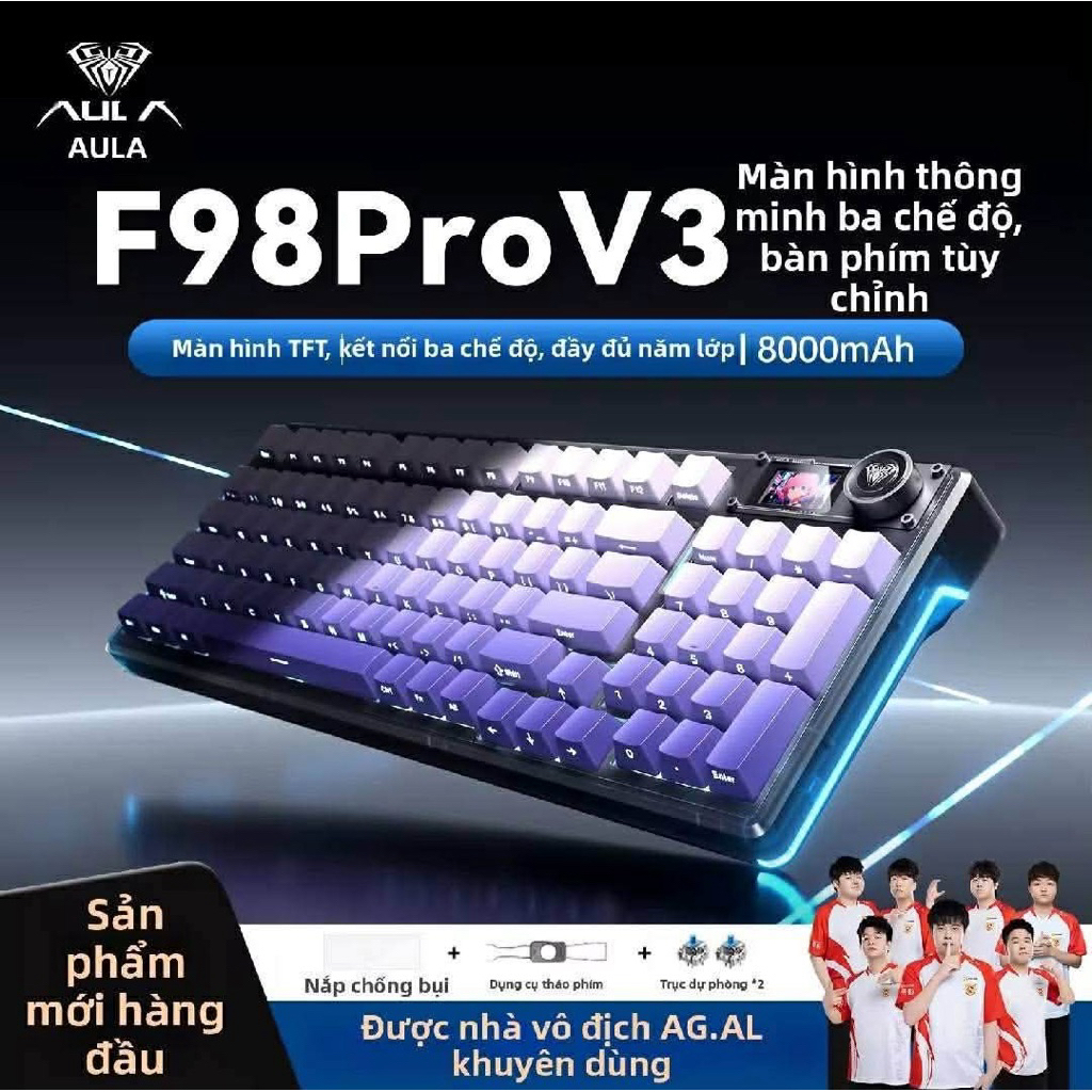 [Hoả tốc] Bàn phím cơ AULA F98 Pro V3 3 Mode | TFT Screen | RGB Full Key | Hot Swap | Bluetooth 2.4G USB | Gaming Custom | BigBuy360 - bigbuy360.vn