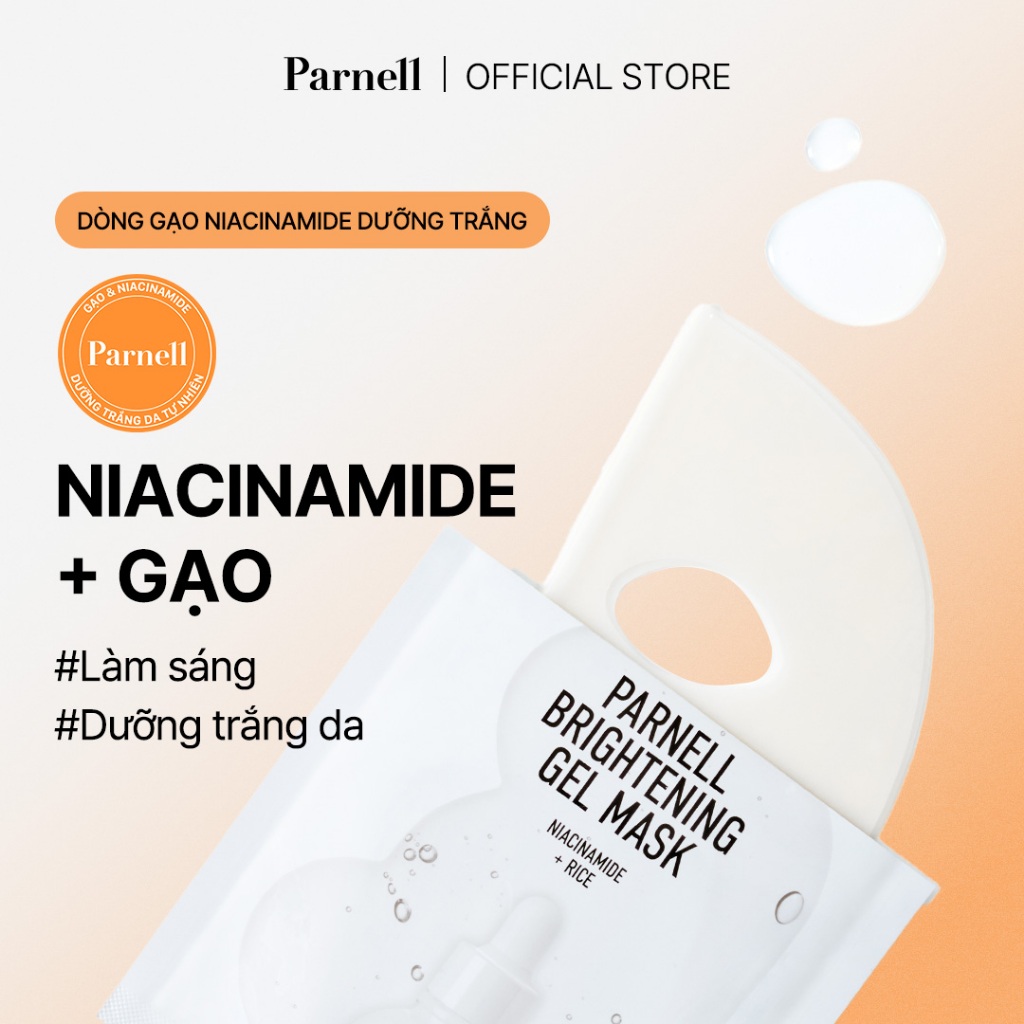 [Parnell Chính hãng] Mặt nạ gạo Niacinamide dưỡng trắng,làm sáng, hỗ trợ nâng tone, cải thiện kết cấu da Parnell Niacinamide Rice Brightening Gel Mask 1 cái/ 5 cái