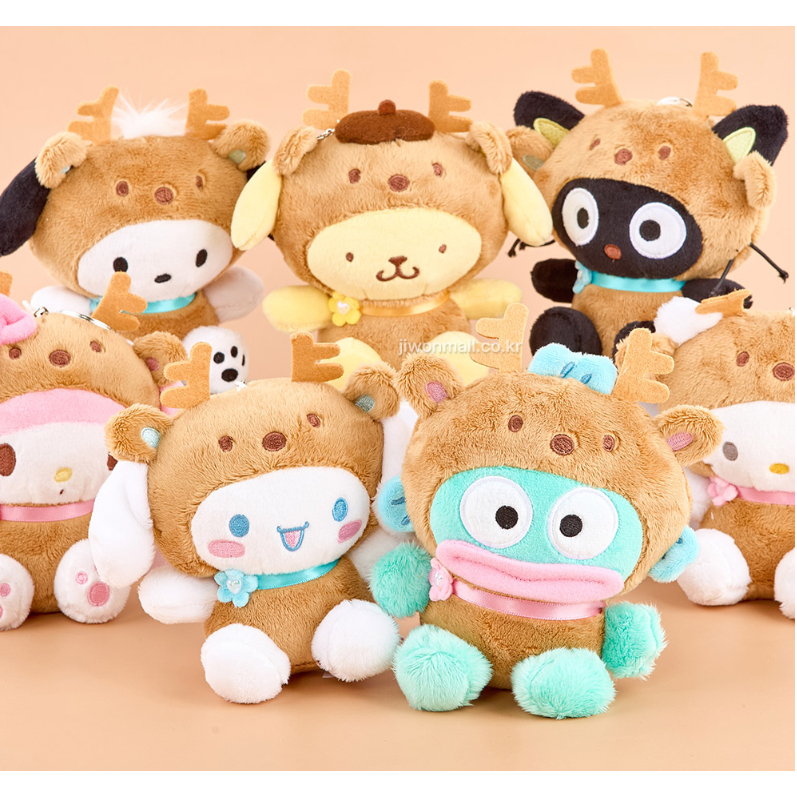 [SANRIO] Túi sang trọng Charm 13cm Phiên bản trang phục tuần lộc Pompompurin / Pochacco / Chococat / Hangyodon