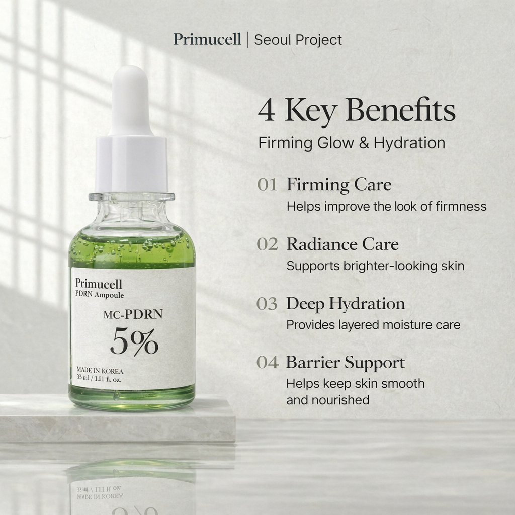 [Primucell] Bộ sản phẩm gồm Nước hoa hồng MC-PDRN 1% 200ml + Tinh chất 5% 33ml | Bộ đôi dưỡng ẩm & làm săn chắc da và tạo vẻ rạng rỡ