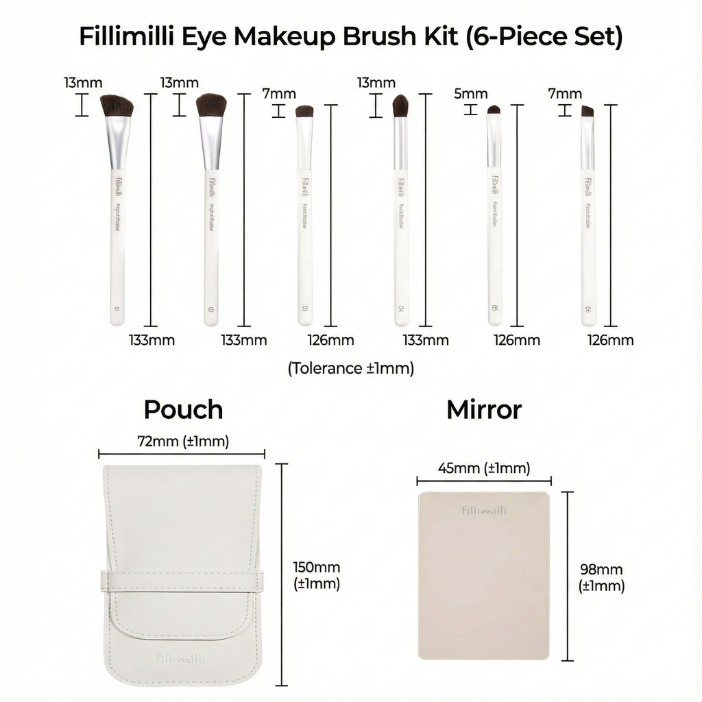 [Fillimilli] Bộ cọ mắt hàng ngày Viral K-Beauty (8 món) 6 cọ thiết yếu + Túi + Gương thẻ