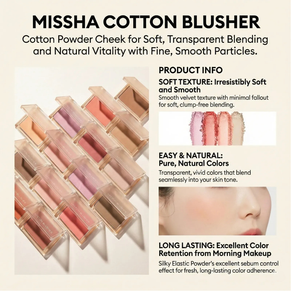 [MISSHA] Phấn má hồng Cotton đục lỗ 4g Nhẹ Matte Finish Không đóng hộp