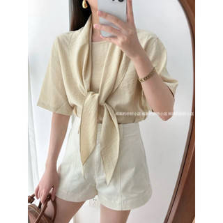 𝙔𝙄 𝙏𝙊𝙋 - Áo Linen Buộc Khăn