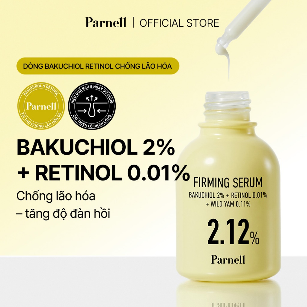 [Parnell Chính hãng] Tinh chất chiết xuất củ mài Bakuchiol Retinol thu nhỏ lỗ chân lông, làm dịu dưỡng ẩm, cải thiện kết cấu da Parnell Bakuchiol Retinol Wild Yam 2.12 Firming Serum, 30ml