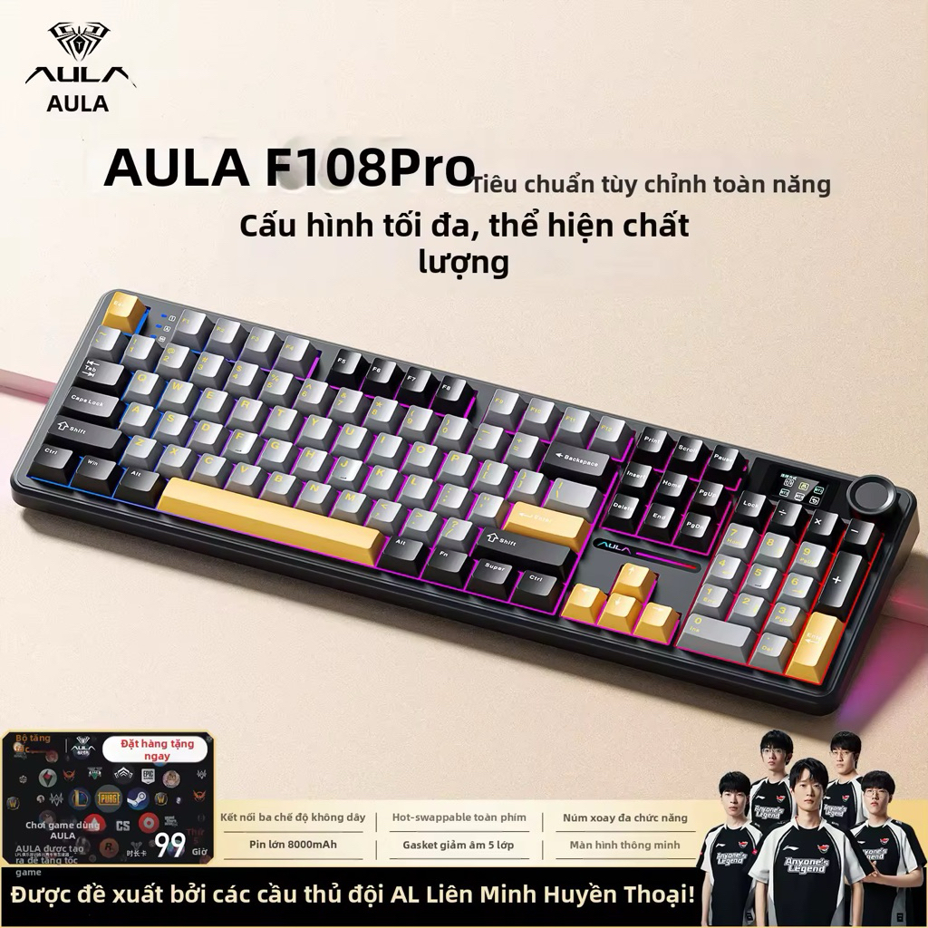 [Hoả tốc] Bàn Phím Cơ AULA F108 Pro Fullsize 108 Phím | Bluetooth 3 Mode | RGB | Hot Swap | Pin Trâu | Gaming Văn Phòng | BigBuy360 - bigbuy360.vn