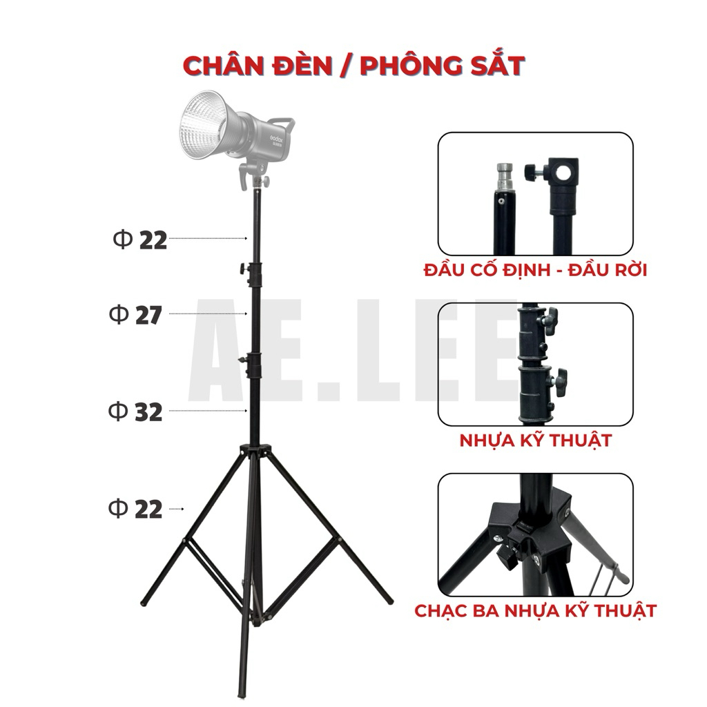 [XẢ KHO] Chân Đèn Studio / Chân Phông – Cao 2m4 / 2m8, Chắc Chắn, Setup Quay Chụp - AE.LEE