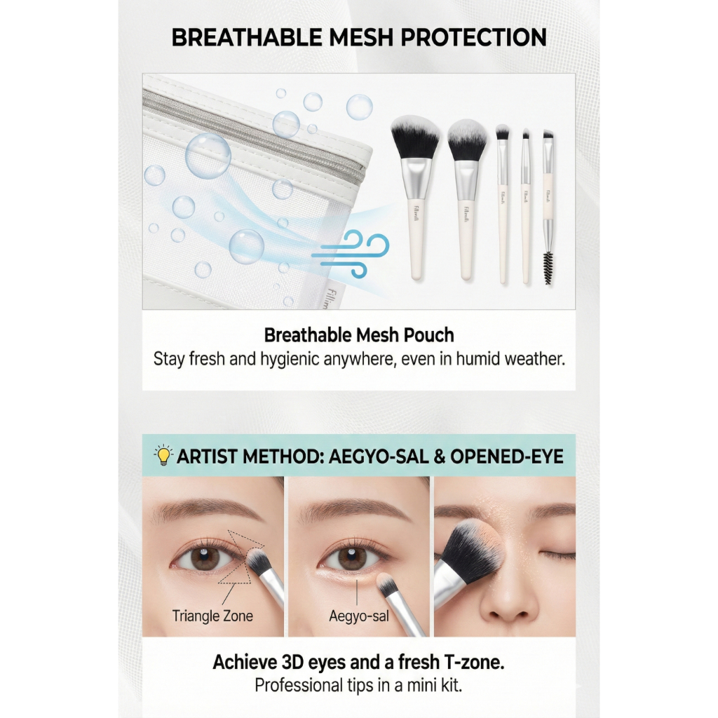 [Fillimilli] Bộ cọ Mini Viral K-Beauty (6 món) Túi lưới thoáng khí Du lịch thiết yếu