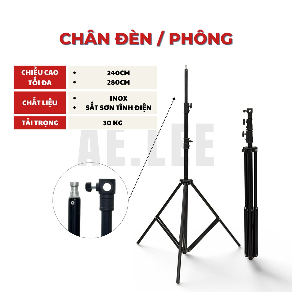 [XẢ KHO] Chân Đèn Studio / Chân Phông – Cao 2m4 / 2m8, Chắc Chắn, Setup Quay Chụp - AE.LEE