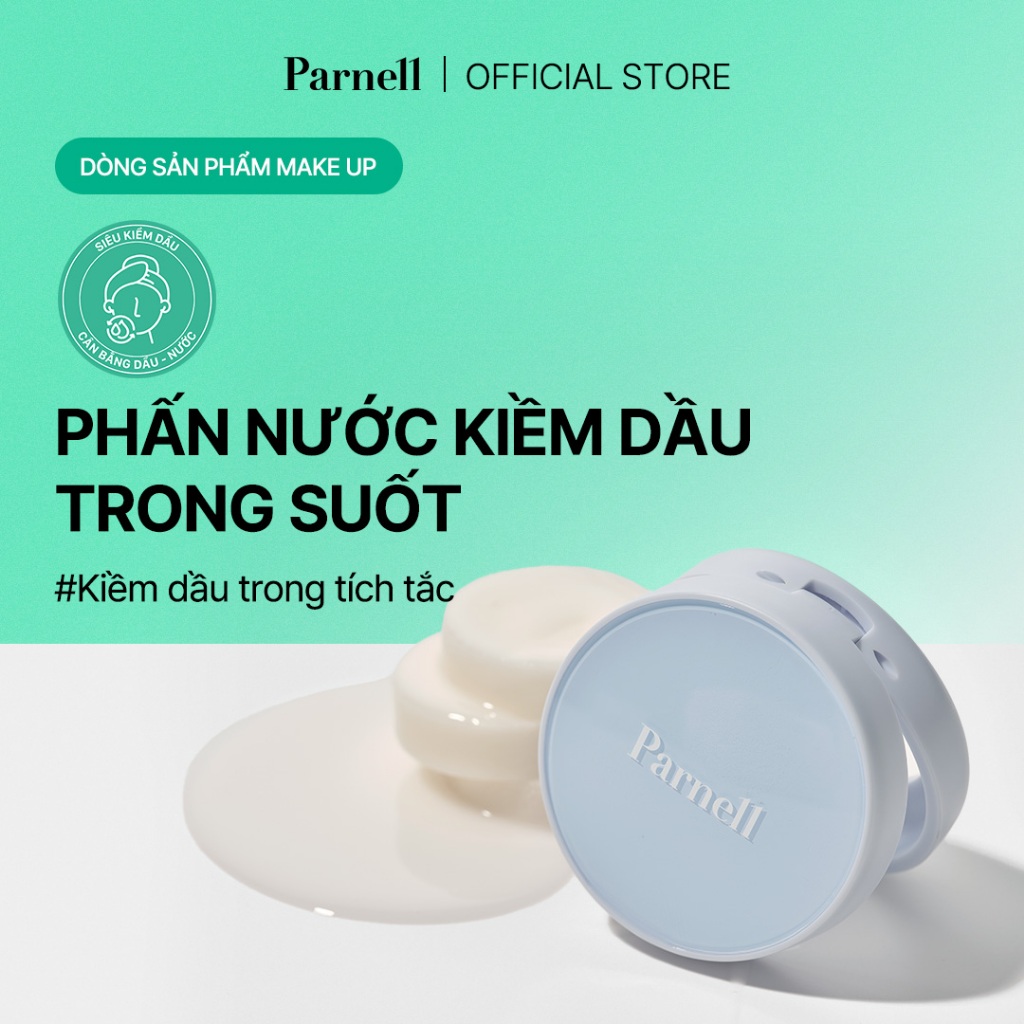[Parnell Chính hãng] Phấn nước kiềm dầu trong suốt Hyaluronic Acid, Mineral Water, Collagen cấp ẩm, da khô ráo ngay sau khi dặm Parnell Glacial Biome Water No-Sebum Cushion 10g