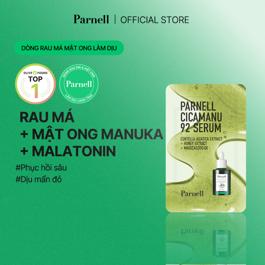 [HÀNG TẶNG KHÔNG BÁN] [Parnell Chính hãng] Tester mini Tinh chất dịu hóa phục hồi chuyên sâu chiết xuất rau má, mật ong, Melatonin, hỗ trợ giảm mụn mờ thâm Parnell Cicamanu 92 Serum Tester 1.5ml gimmick