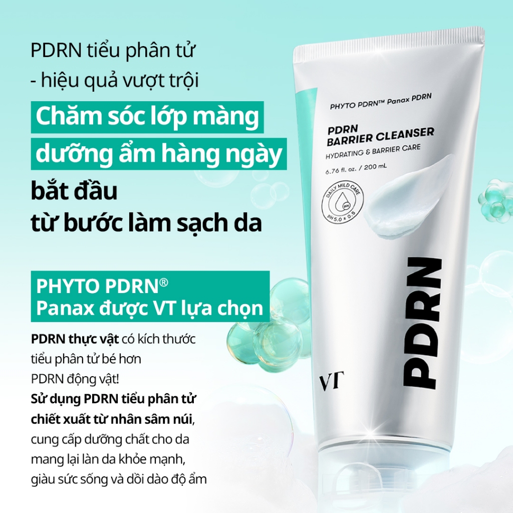 [VT] Sữa rửa mặt PDRN thực vật phục hồi hàng rào da 200ml – Cân bằng pH [Official Mall]