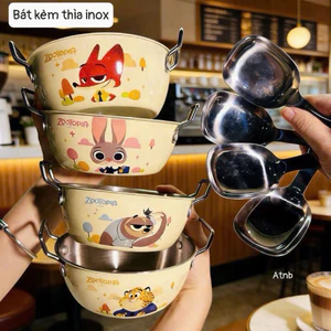 Bát Ăn Inox 2 Lớp Cách Nhiệt Cao Cấp Hình Thú Zootopia Đáng Yêu Cho Bé (Kèm Thìa)
