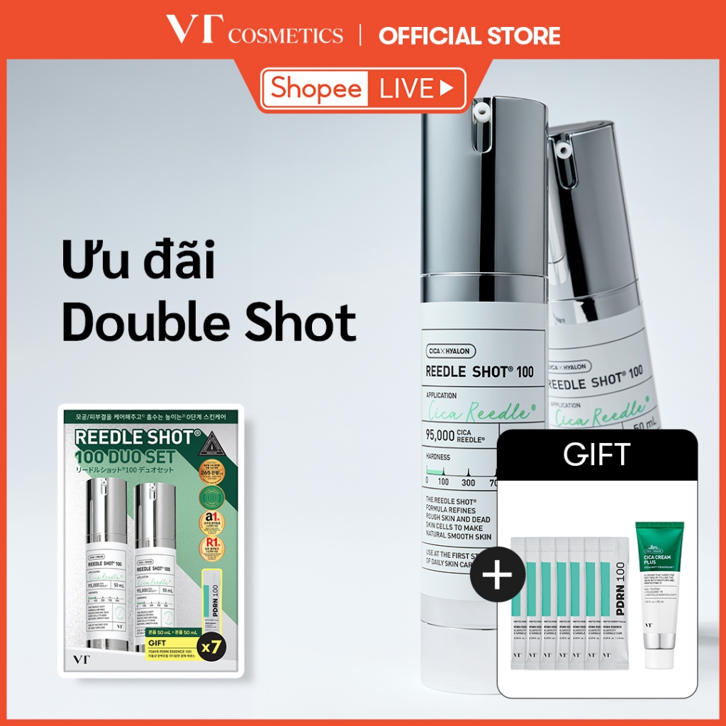 [KOL LIVE] [VT] Reedle Shot Duo Bộ đôi – Serum Tái Tạo Da, Phục Hồi, Căng Bóng, Chiết Xuất Rau Má (Centella) [Flagship Chính Hãng]