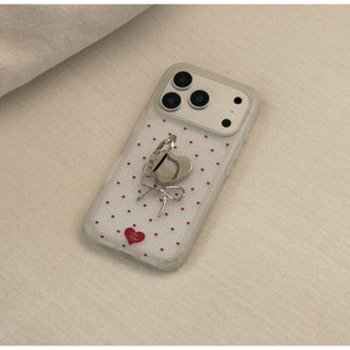 Mademoment - [set] heart pin dot Vỏ điện thoại mờ + Vòng kẹp trái tim tương thích cho iphone galaxy