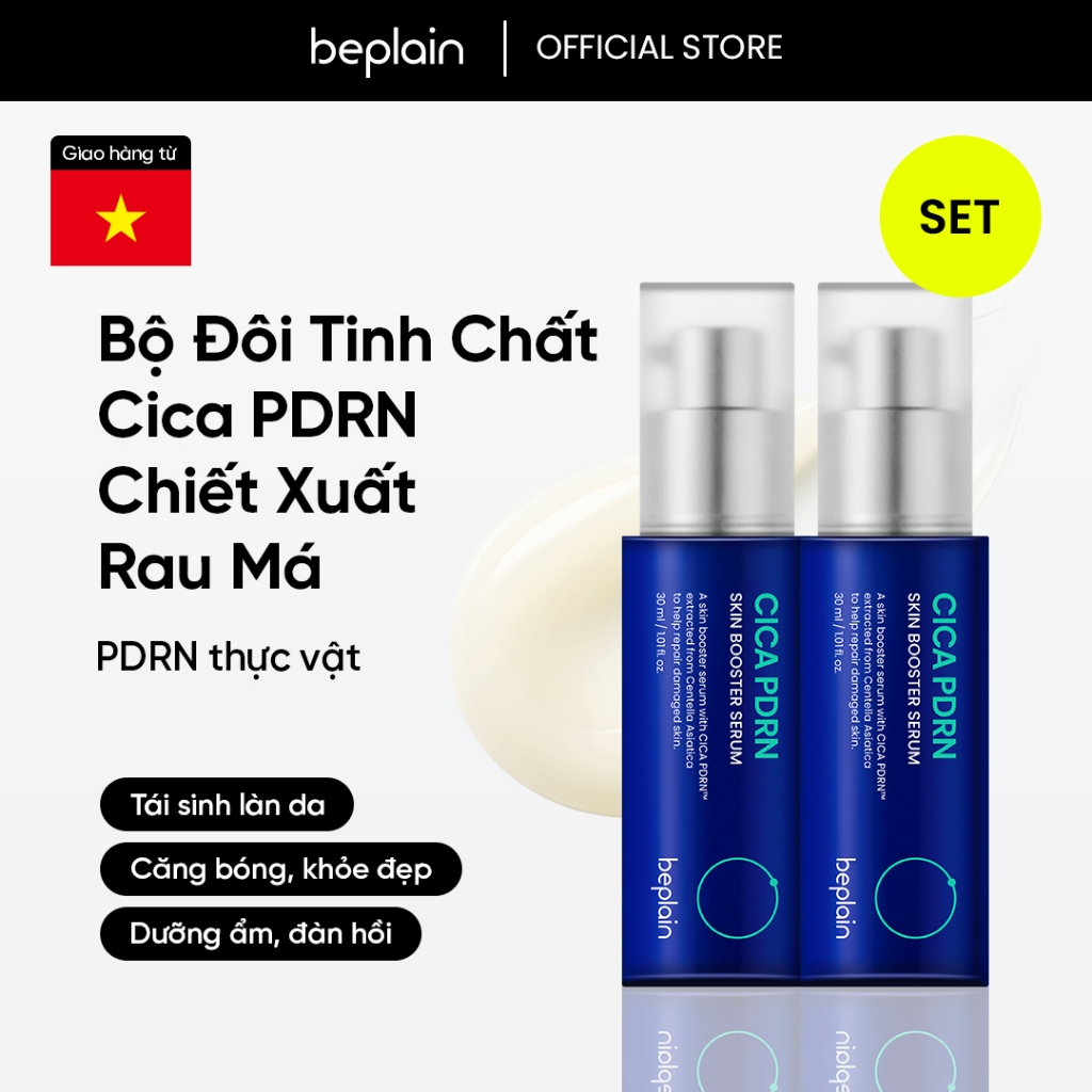 Tinh chất BEPLAIN PDRN Rau Má phục hồi & tái sinh tổn thương cho da trẻ hoá, cấp ẩm & căng bóng Cica PDRN Skin Booster Serum 30ml +30ml