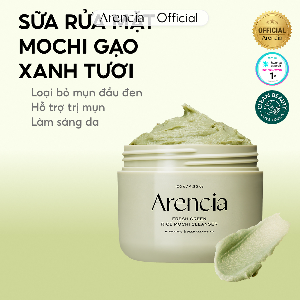[Arencia X KOL] Sữa rửa mặt Mochi gạo xanh tươi 120g | Làm sạch, Cấp ẩm, loại bỏ mụn đầu đen