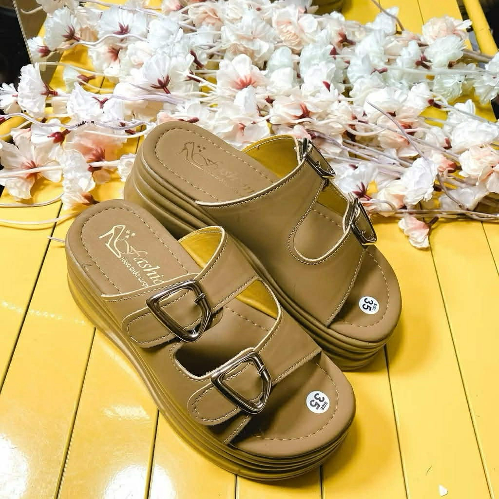Dép xuồng 2 quai khoá cao 7cm,đế PU nhẹ đi êm chân