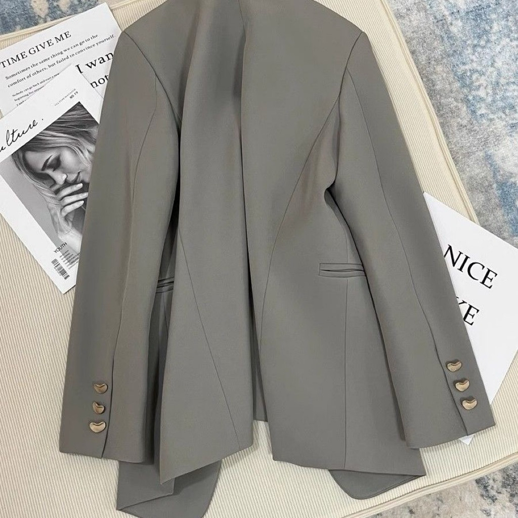 MEIQUIYI Áo Blazer nữ ba màu Nâu/xám/đen thiết kế trơn cúc dẹt